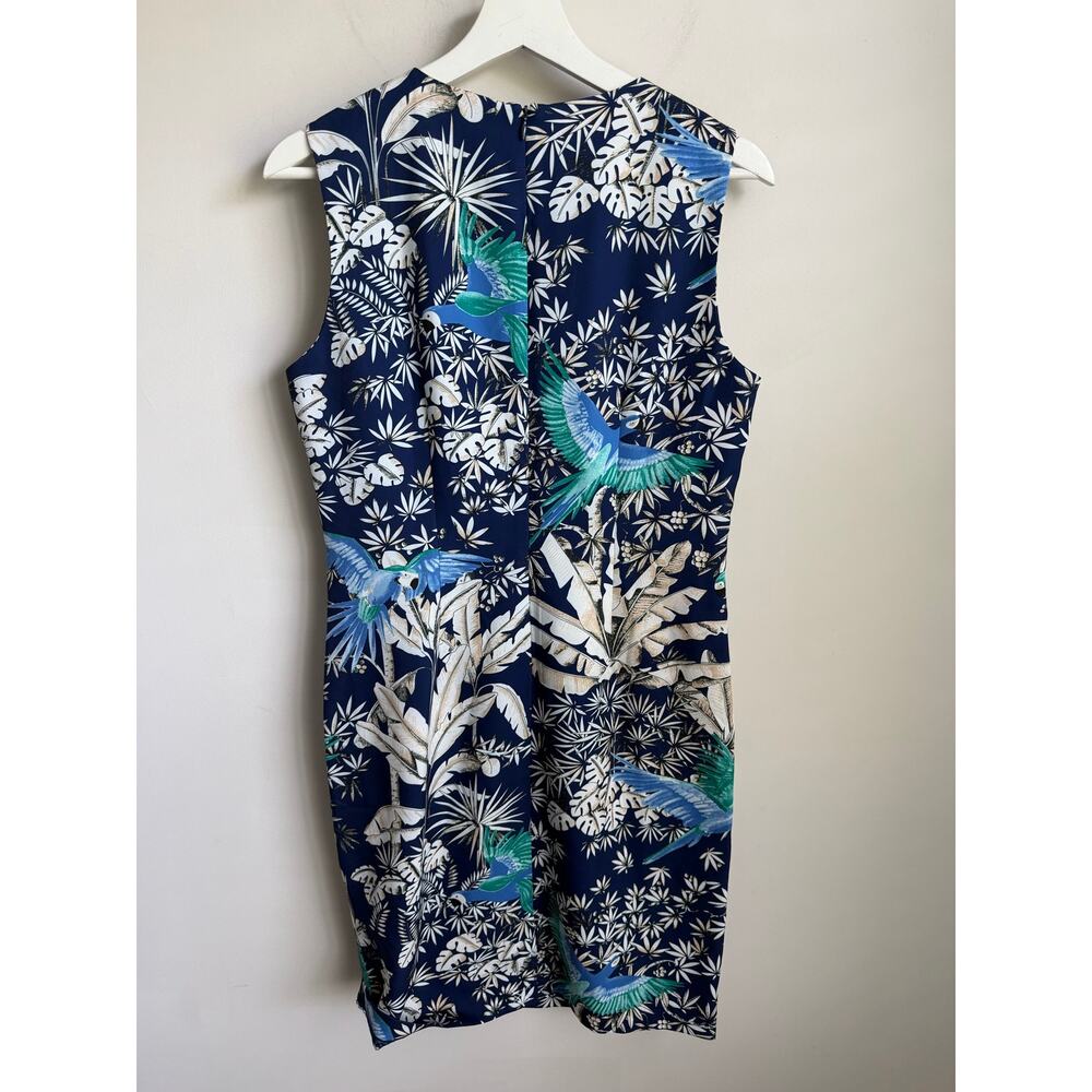 J.McLaughlin Tropical Palm Leaf/Bird Sleeveless Sheath Dress Blue White Womens 8 - Picture 8 of 10